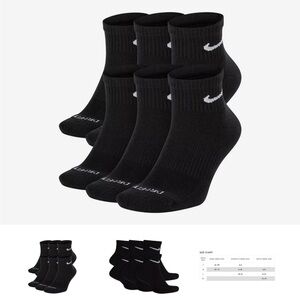 Nike Everyday Plus Dri-Fit Socks - 6-pack, Black, M size 12-15 - new